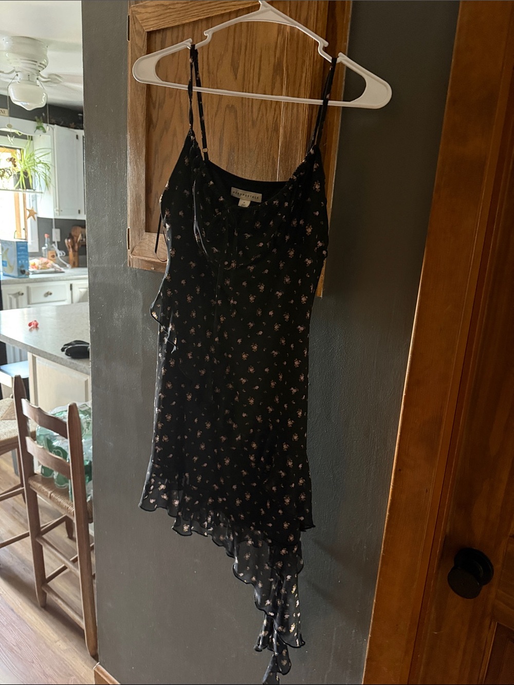 Aeropostale Black Floral Asymmetrical Slip Dress